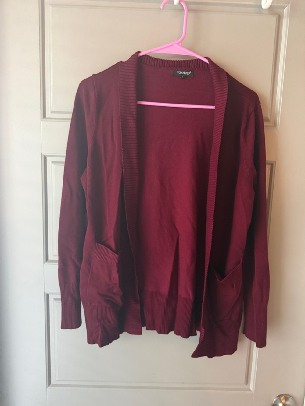 Open-Front Burgundy Cardigan